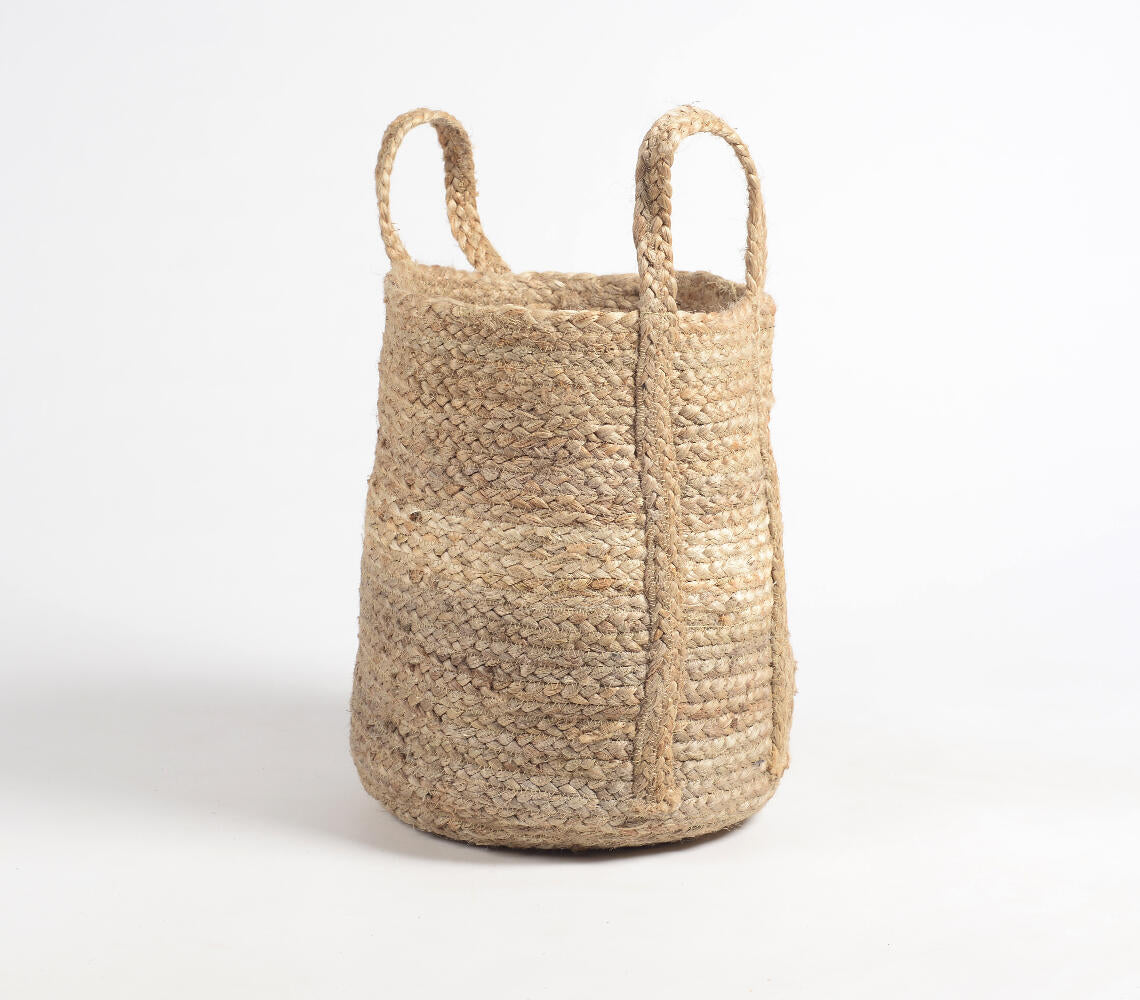 Hand Braided Jute Baskets with handles (set of 2)