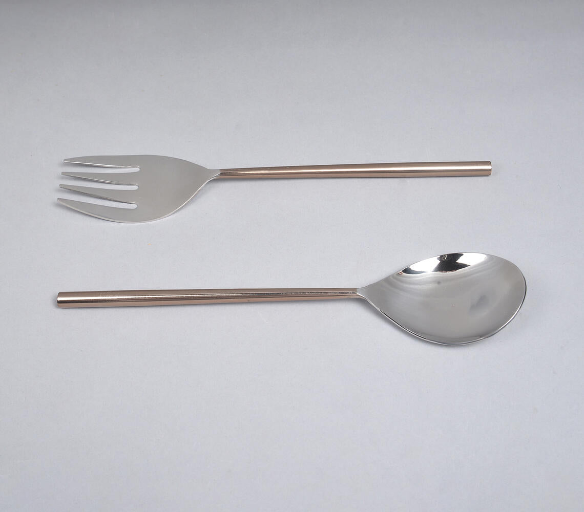 Silver & Rose Gold Stainless Steel Salad Cutlery (Set of 2)