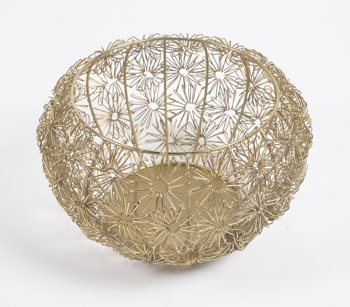 Handmade Gold-Toned Coiled Floral Iron Fruit Bowl