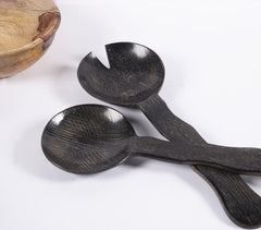 Two-Piece Set: Handcrafted Wavy Wooden Salad Servers