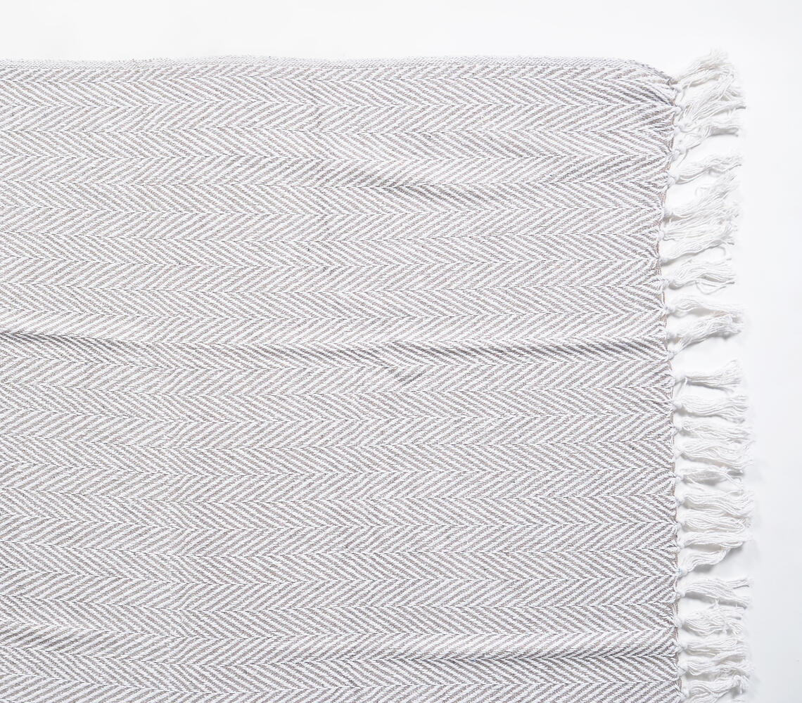 Handwoven Cotton Grey Chevron Tasseled Throw Blanket