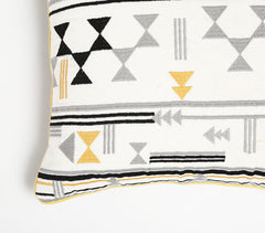 Pembroke Lane Handcrafted cotton cushion cover with modern abstract embroidery (yellow, black, white). 16"x16"