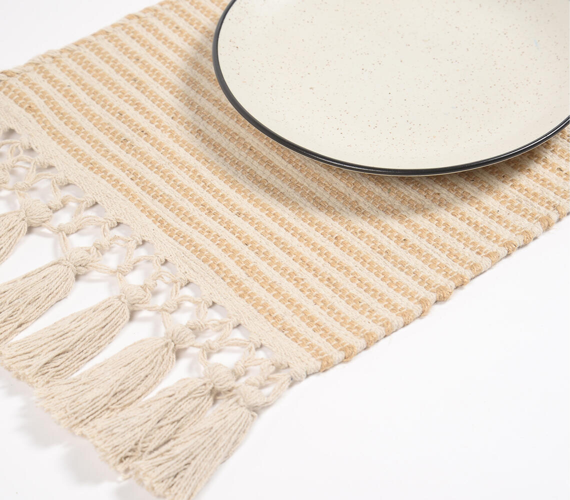 4-Set Handwoven Cotton & Jute Tassel Placemats