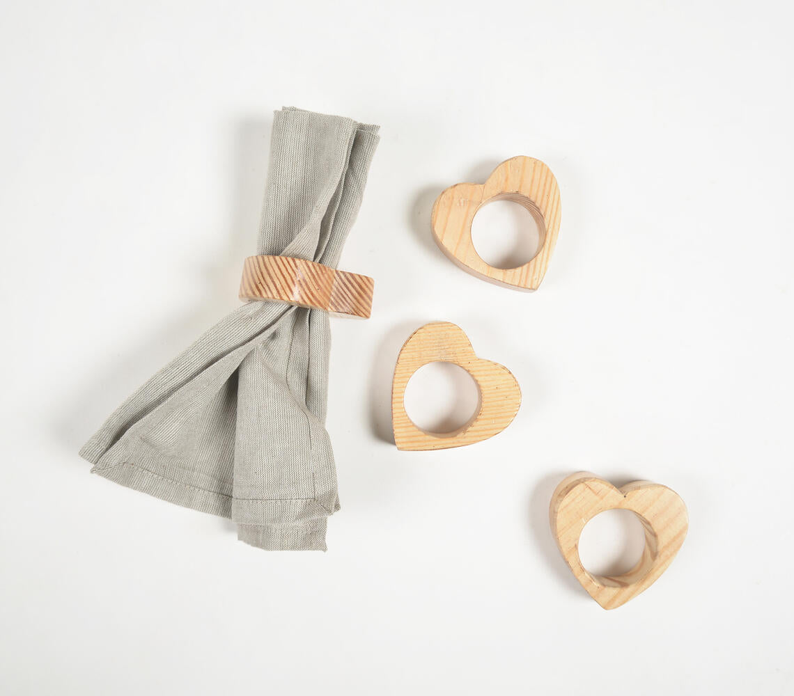 4-Set Heart Cut-Out Mango Wood Napkin Rings