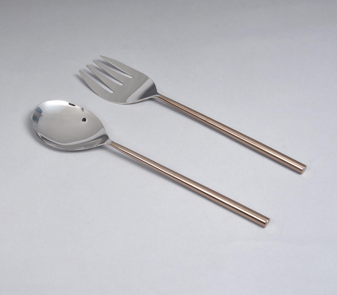 Silver & Rose Gold Stainless Steel Salad Cutlery (Set of 2)