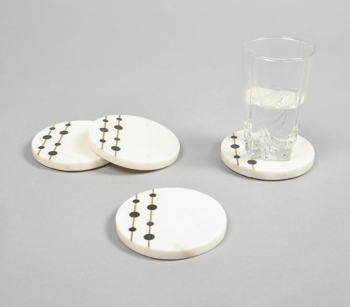 4-Set Hand Cut Marble Inlay Coasters