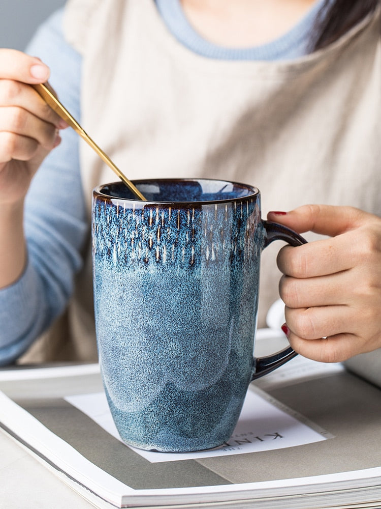 Tall Glazed Ceramic Mug with Matching Spoon - A Classic and Elegant Choice for Your Morning Brew